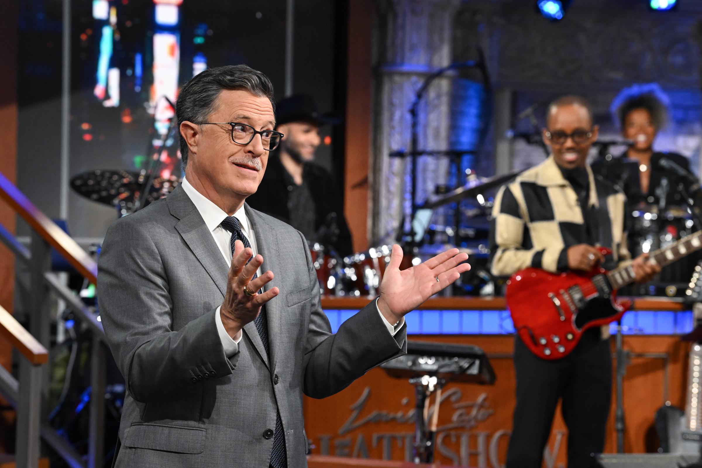 Stephen Colbert on the set of "The Late Show with Stephen Colbert" on Monday, July 14, 2025 | Source: Getty Images