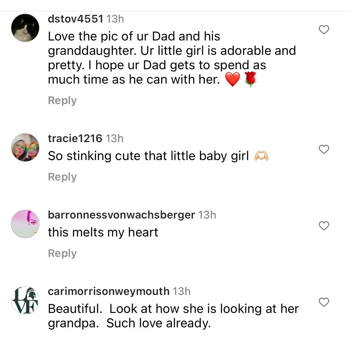 Comments left on a photo of Bruce Willis and his granddaughter, Lou on Instagram in June 2023 | Source: instagram.com/rumerwillis