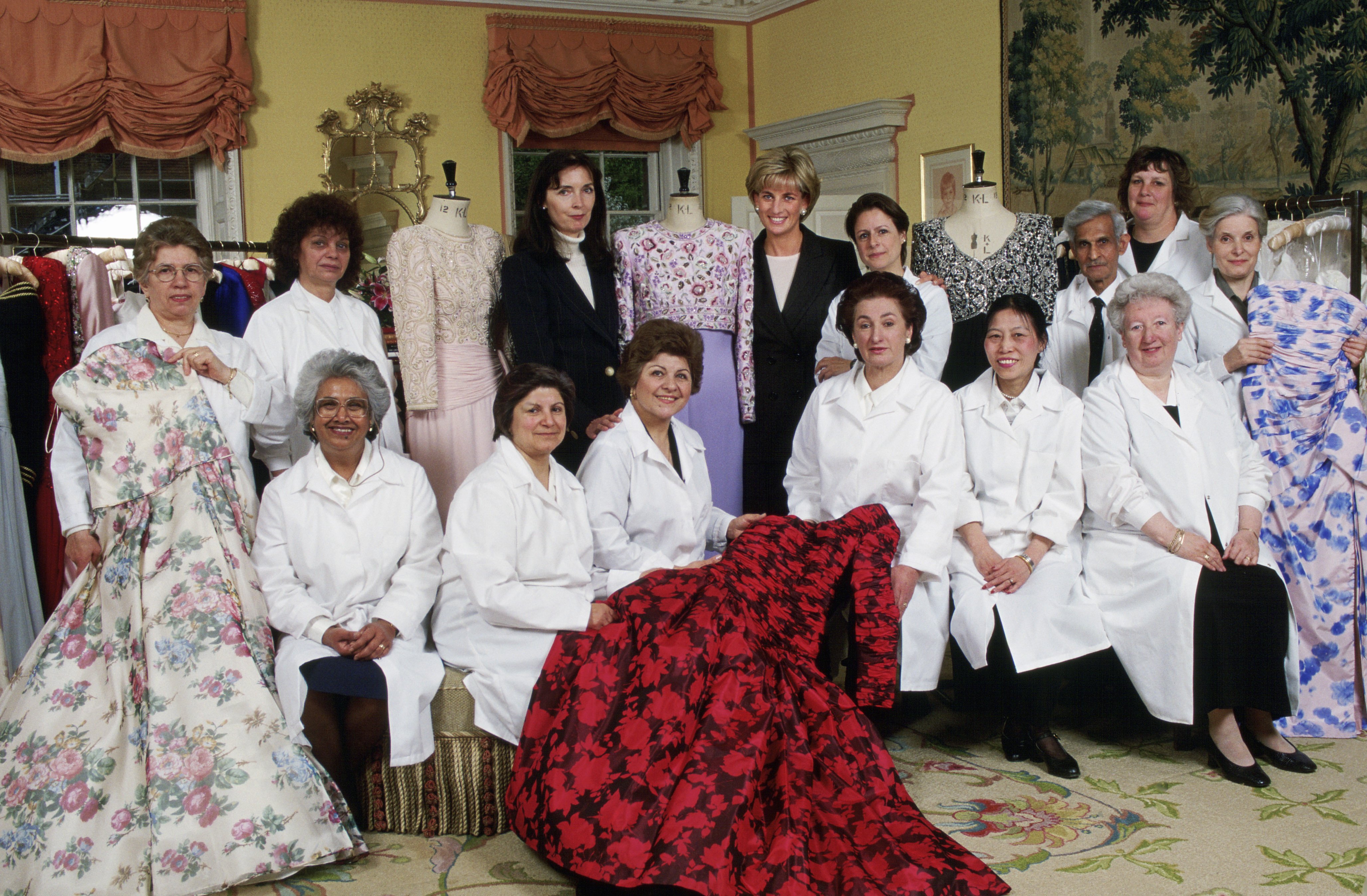 Princess Diana at her home in Kensington Palace with dress designer Catherine Walker and her team of dressmakers called 'petits Mains' | Photo: Getty Images