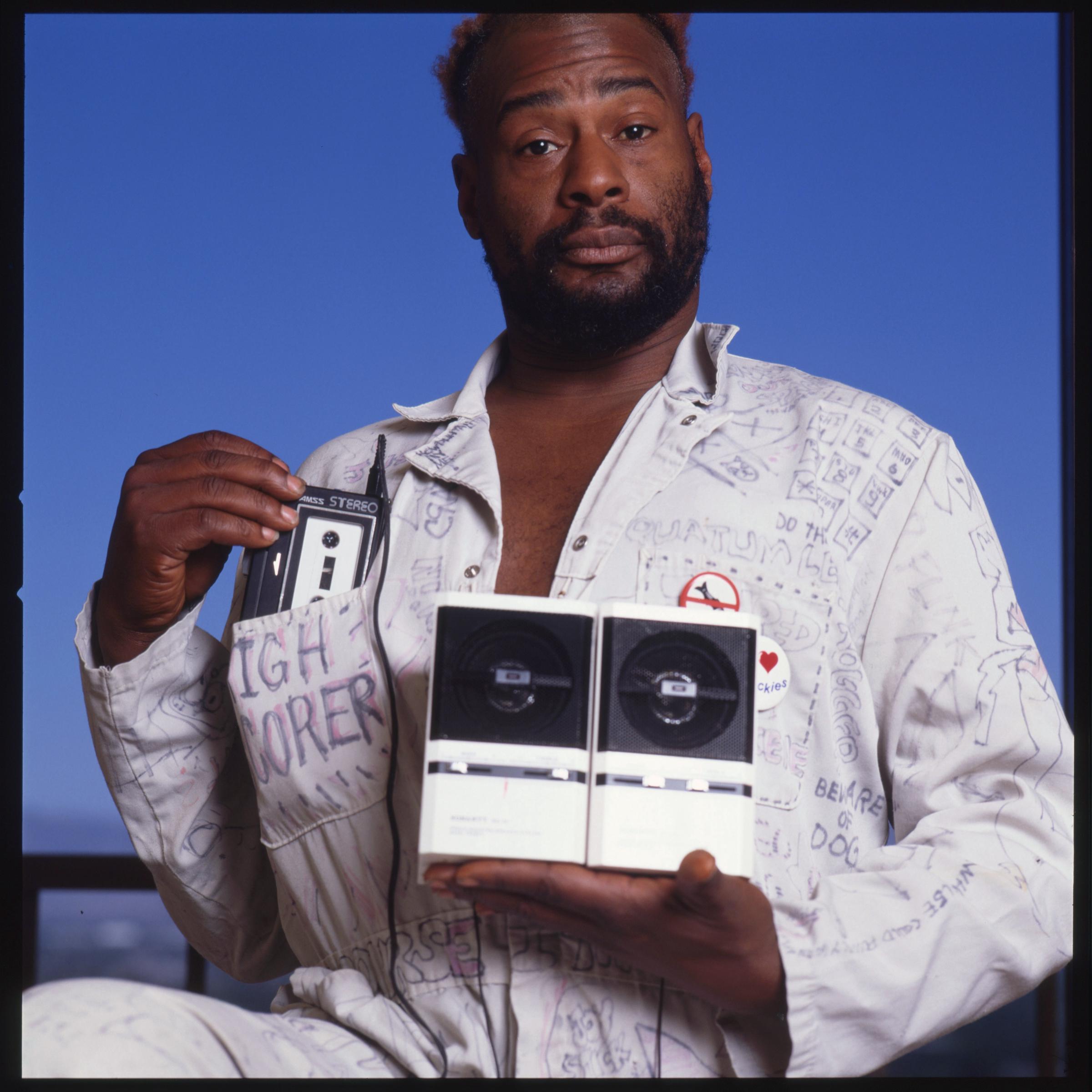 George Clinton photographed holding speakers in Los Angeles, California, in 1981. | Source: Getty Images