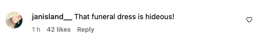A screenshot of a comment about Chrissy Teigen's dress posted on September 18, 2023 | Source: Instagram/pagesix