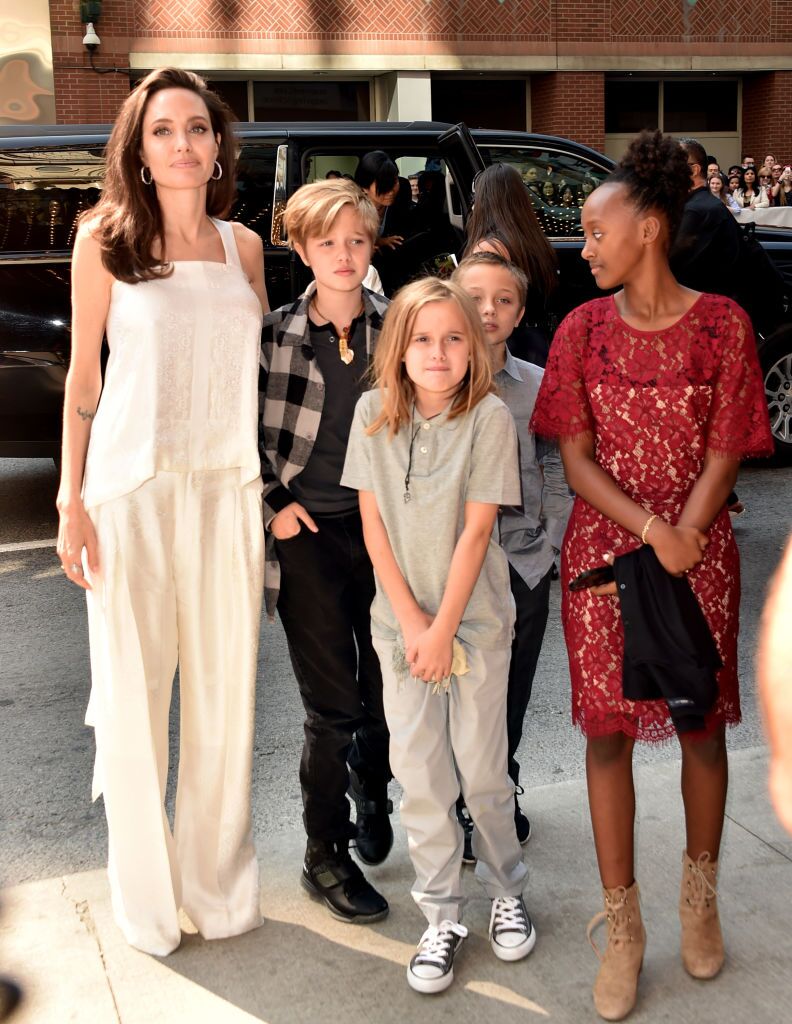 Angelina Jolie, Shiloh Jolie-Pitt, Vivienne Jolie-Pitt, Knox Leon Jolie-Pitt, and Zahara Jolie-Pitt attend "The Breadwinner"  premiere | Getty Images