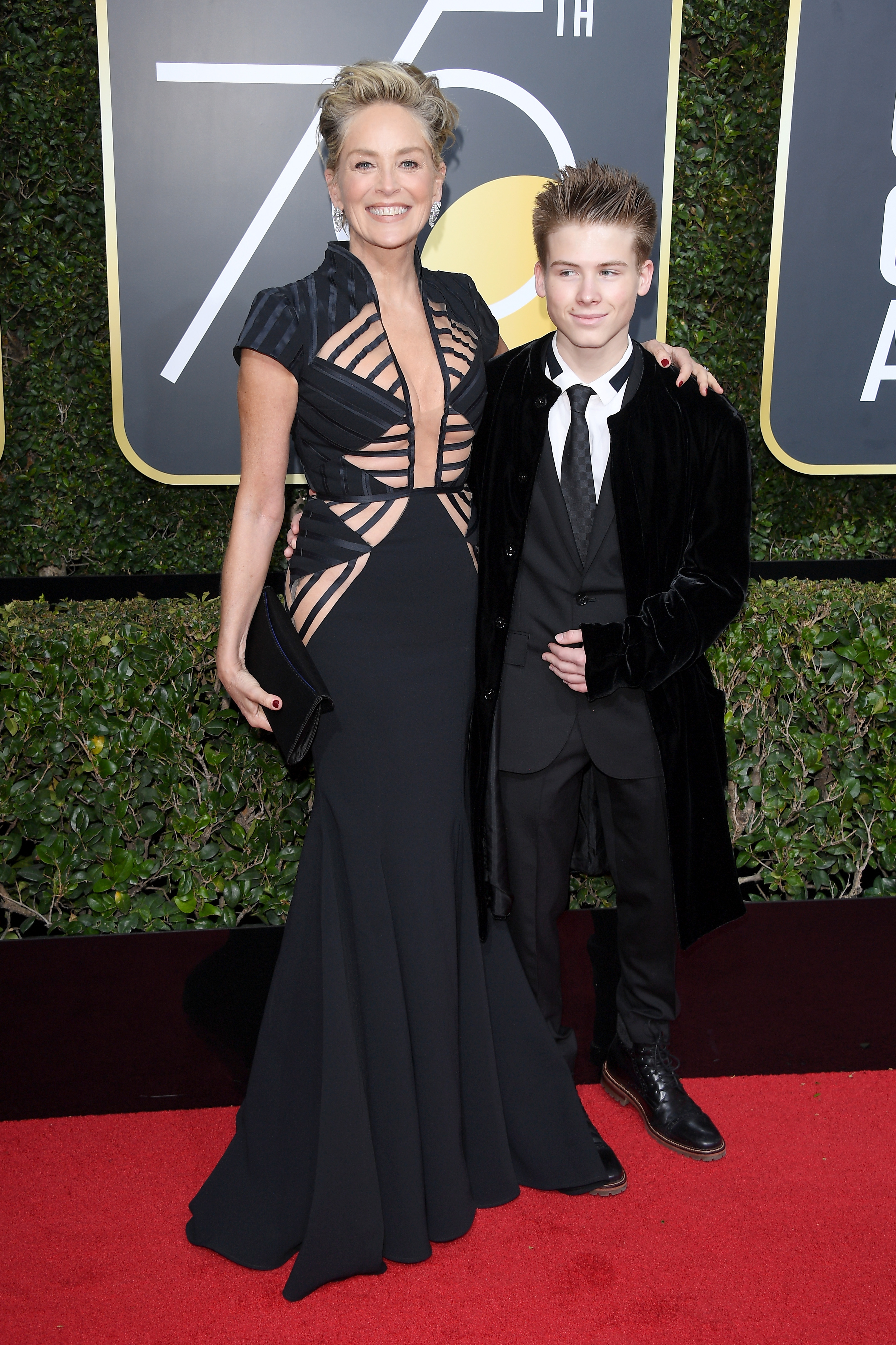 Sharon Stone and son, Roan Joseph Bronstein attend The 75th Annual Golden Globe Awards at The Beverly Hilton Hotel, on January 7, 2018, in Beverly Hills, California. | Source: Getty Images