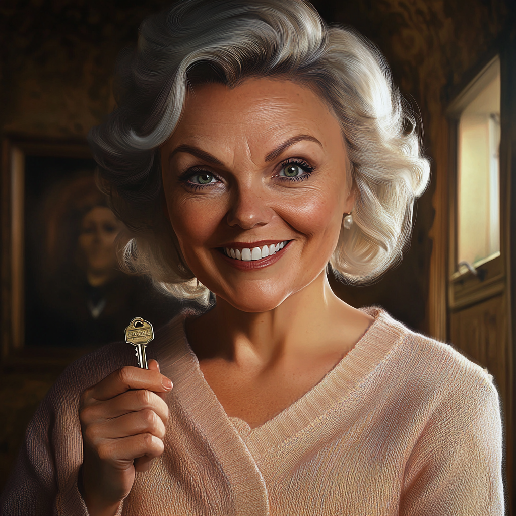 A smiling older woman holding a key | Source: Midjourney