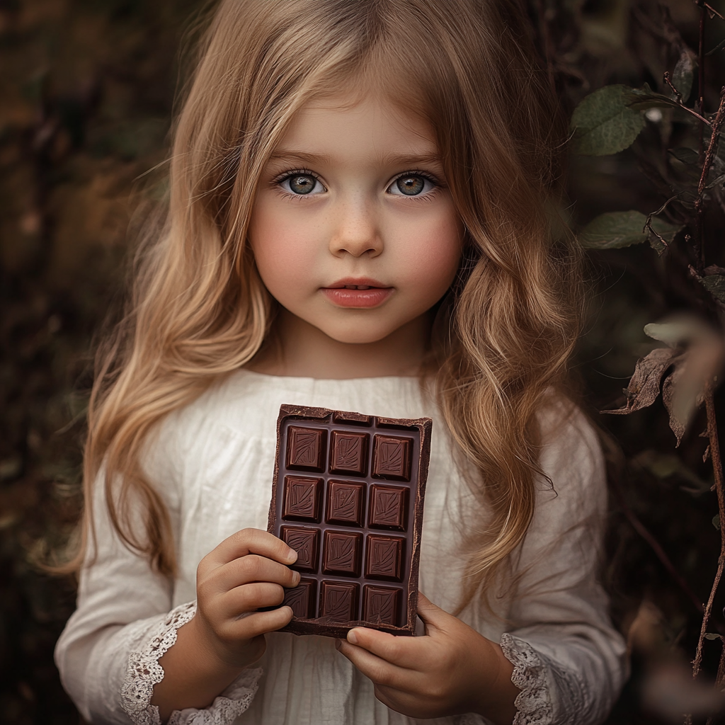 A little girl showing off her chocolate bar | Source: Midjourney