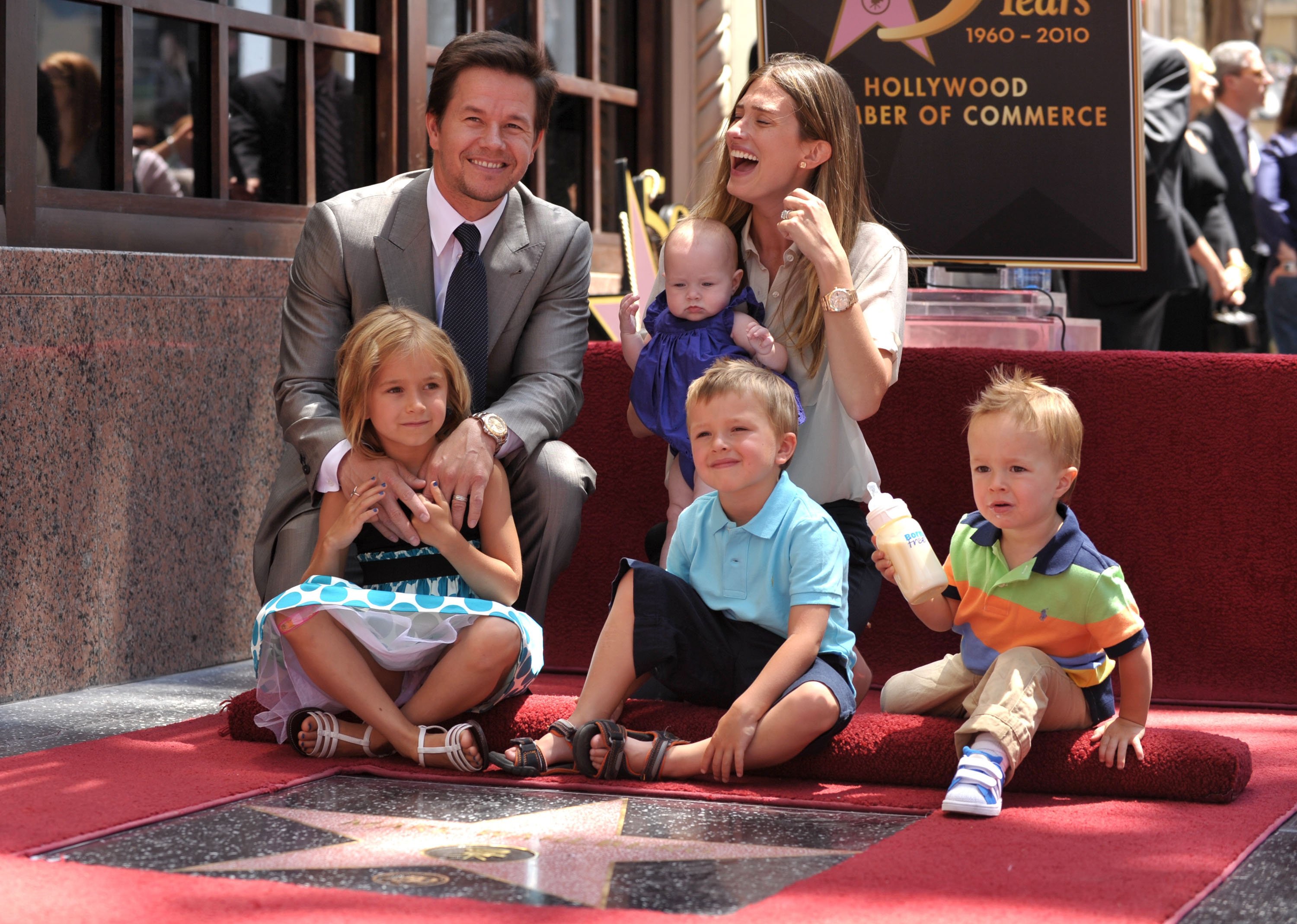 Actor Mark Wahlberg and wife Rhea Durham with their children Ella, Michael, Brendan, and Grace attend Wahlberg's Hollywood Walk of Fame Star Ceremony on July 29, 2010 in Hollywood, California. | Source: Getty Images