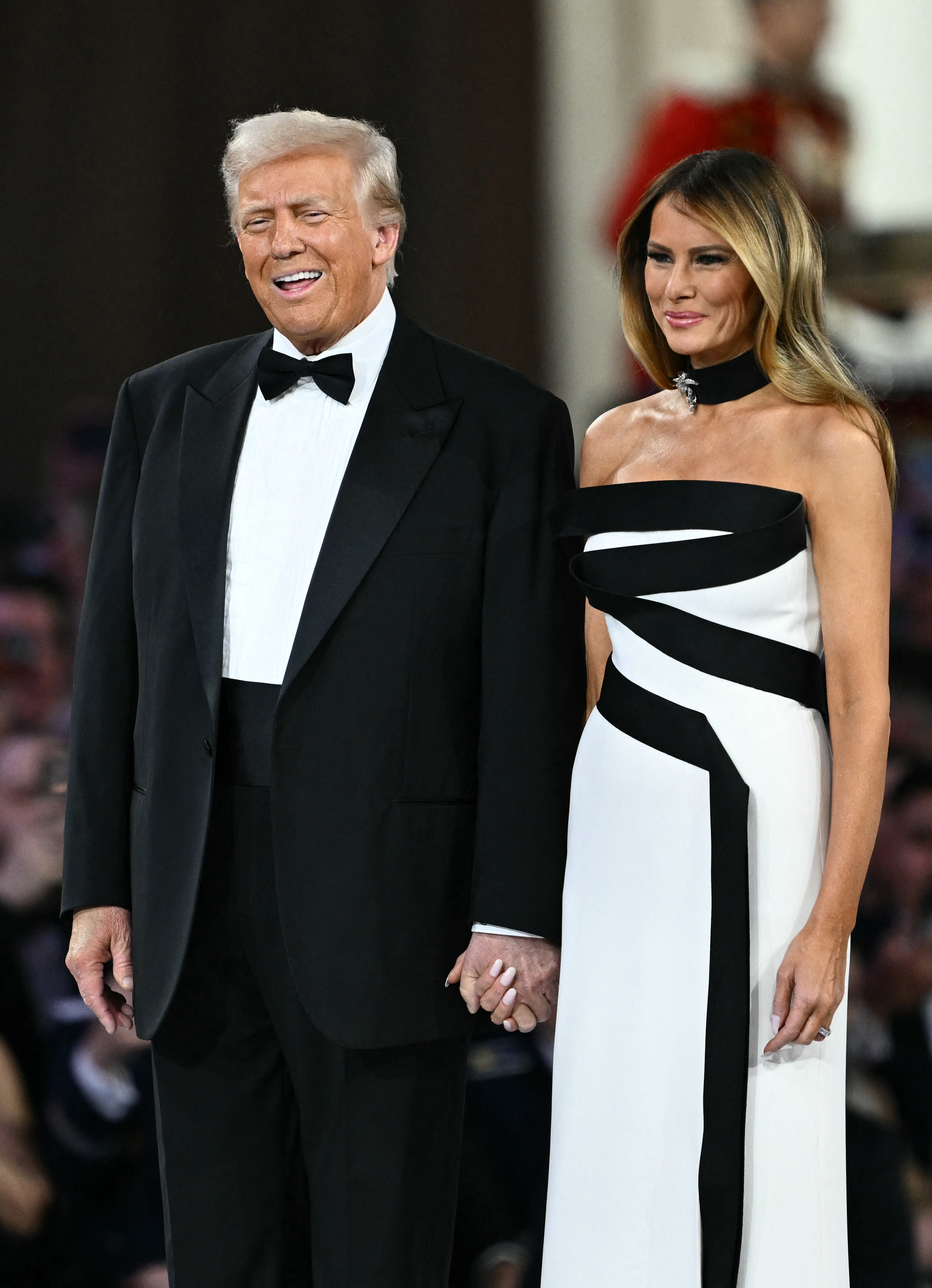 US President Donald Trump and First Lady Melania Trump arrive at the Commander-In-Chief inaugural ball in Washington, DC, on January 20, 2025 | Source: Getty Images