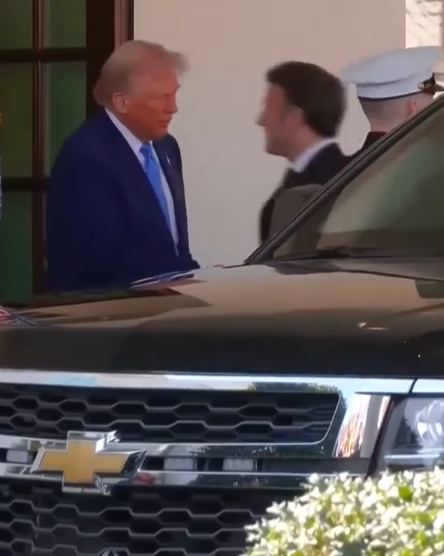 US President Donald Trump and France's President Emmanuel Macron shaking hands, posted on February 25, 2025. | Source: Facebook/USA Today