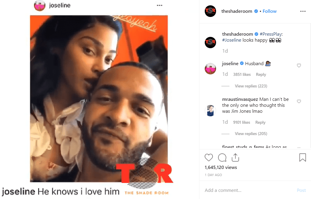 Screenshot of Joseline Hernandez calling the new man "Husband." | Photo: Instagram/The Shade Room
