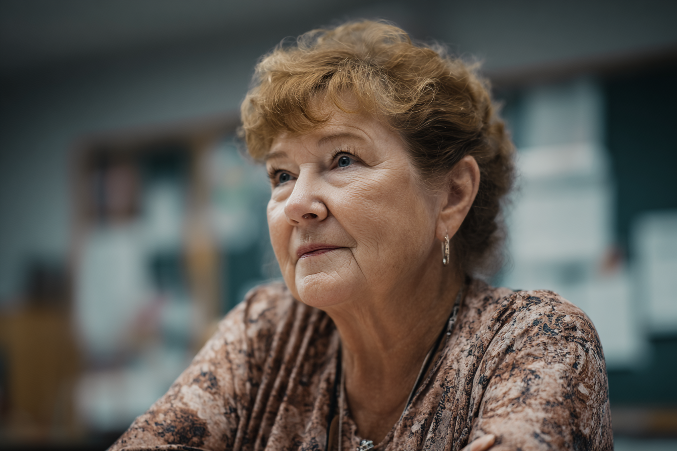 A woman sitting in a school | Source: Midjourney