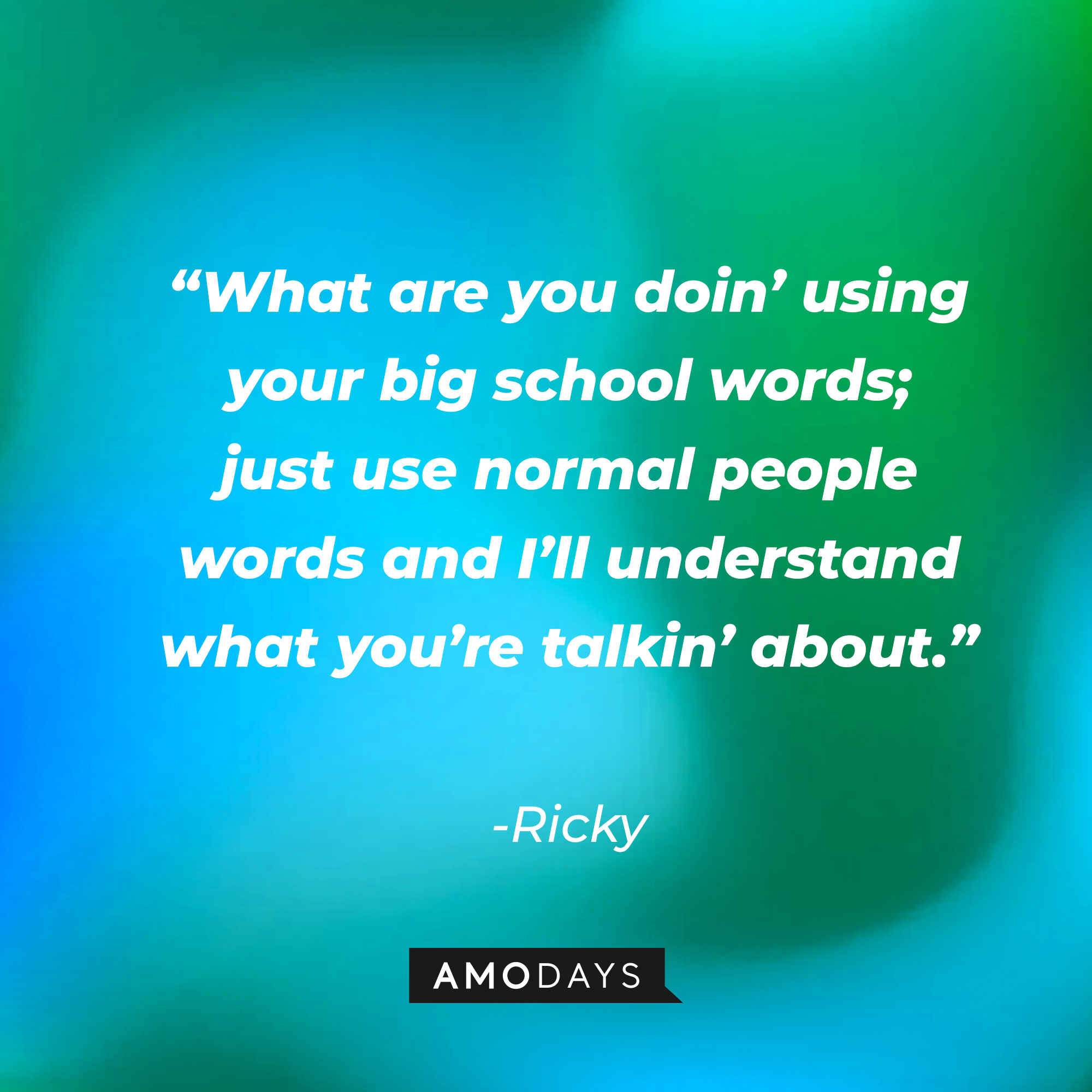 Ricky's quote: “What are you doin’ using your big school words; just use normal people words and I’ll understand what you’re talkin’ about.” | Source: Amodays