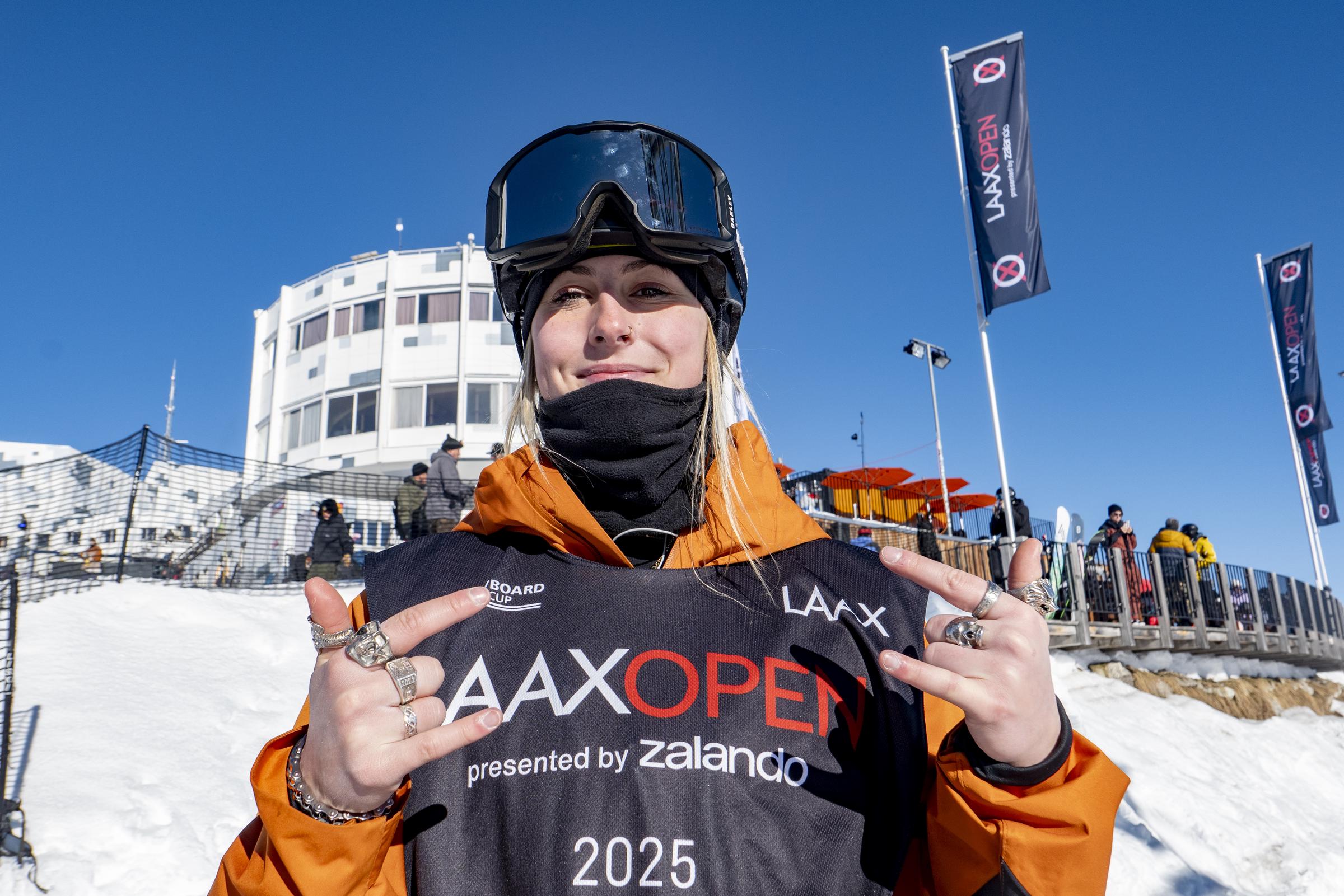 Mia Brookes during the Laax Open, part of the FIS Snowboard World Cup 2025, on January 16 in Laax, Switzerland. | Source: Getty Images