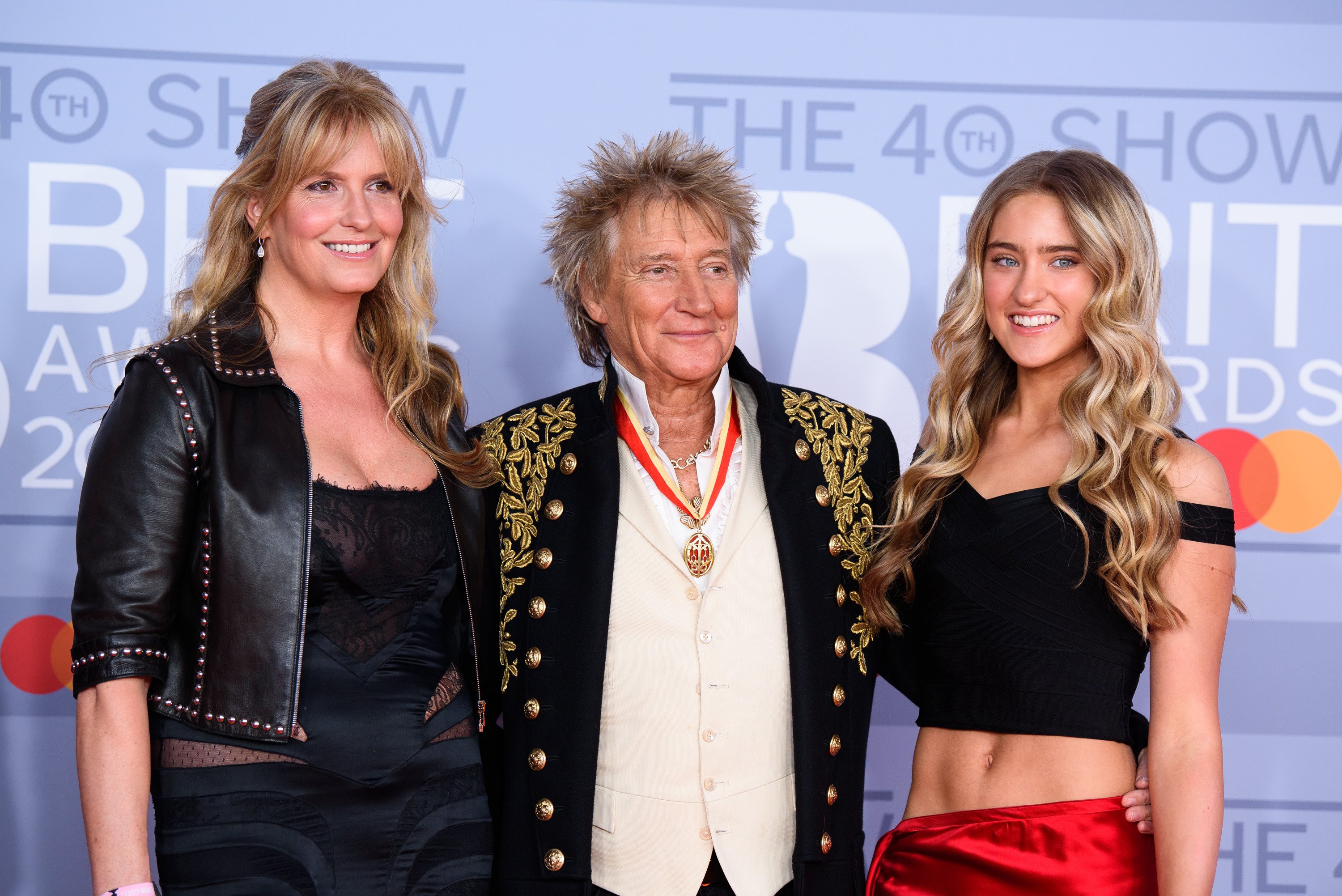 Penny Lancaster, Rod Stewart, and Ruby Stewart at The BRIT Awards on February 18, 2020, in London, England | Source: Getty Images