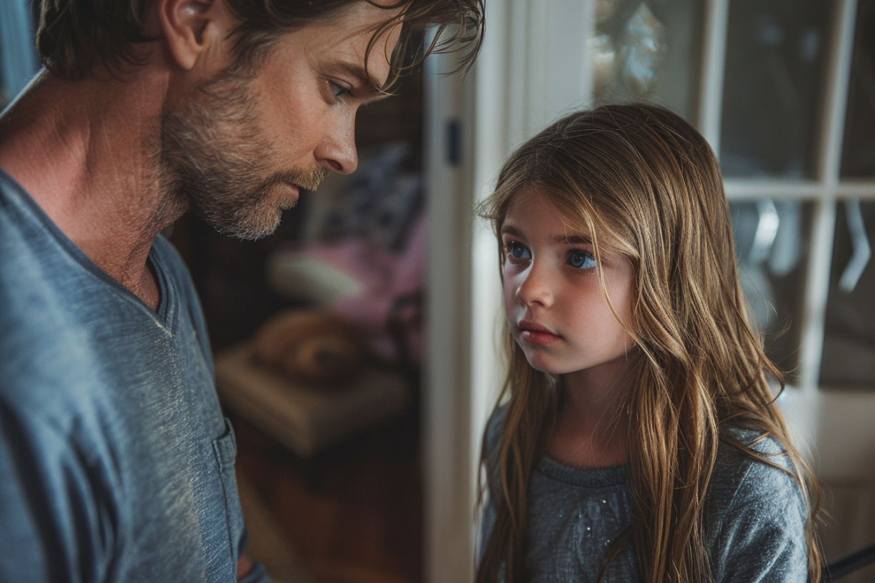 A man speaking to his daughter | Source: Midjourney