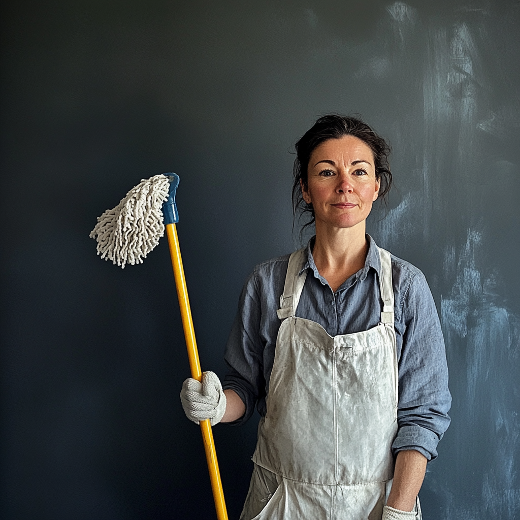 A woman holding a mop | Source: Midjourney