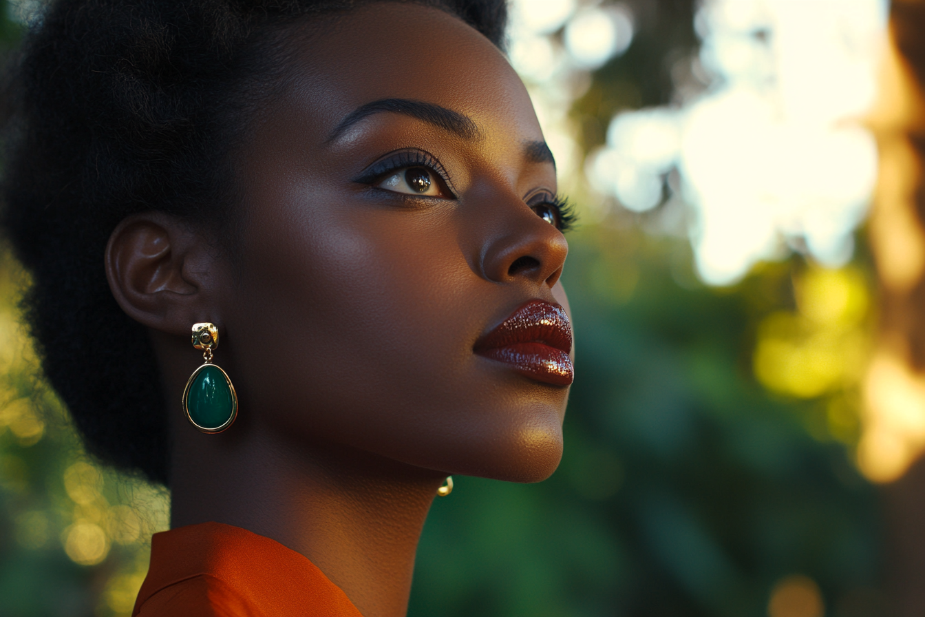 A woman wearing emerald earrings | Source: Midjourney