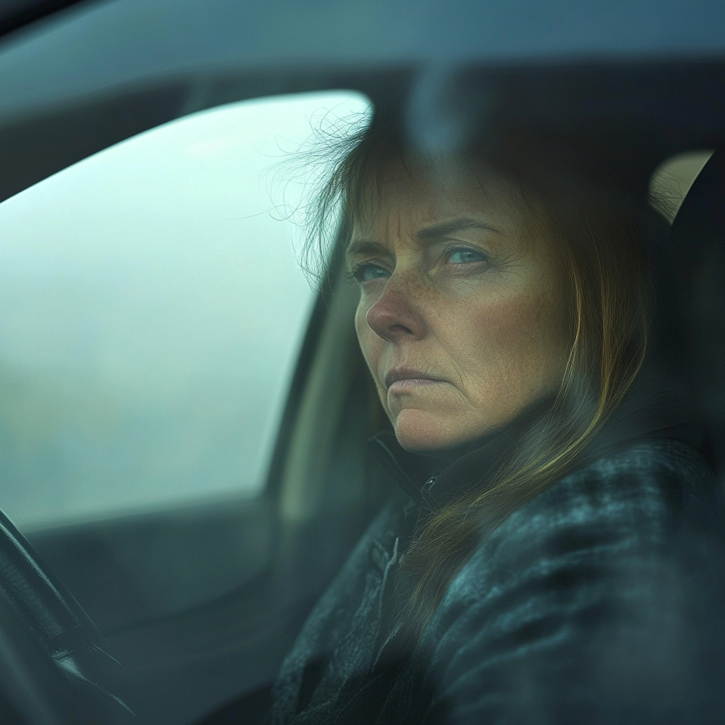 A woman driving through the fog | Source: Midjourney