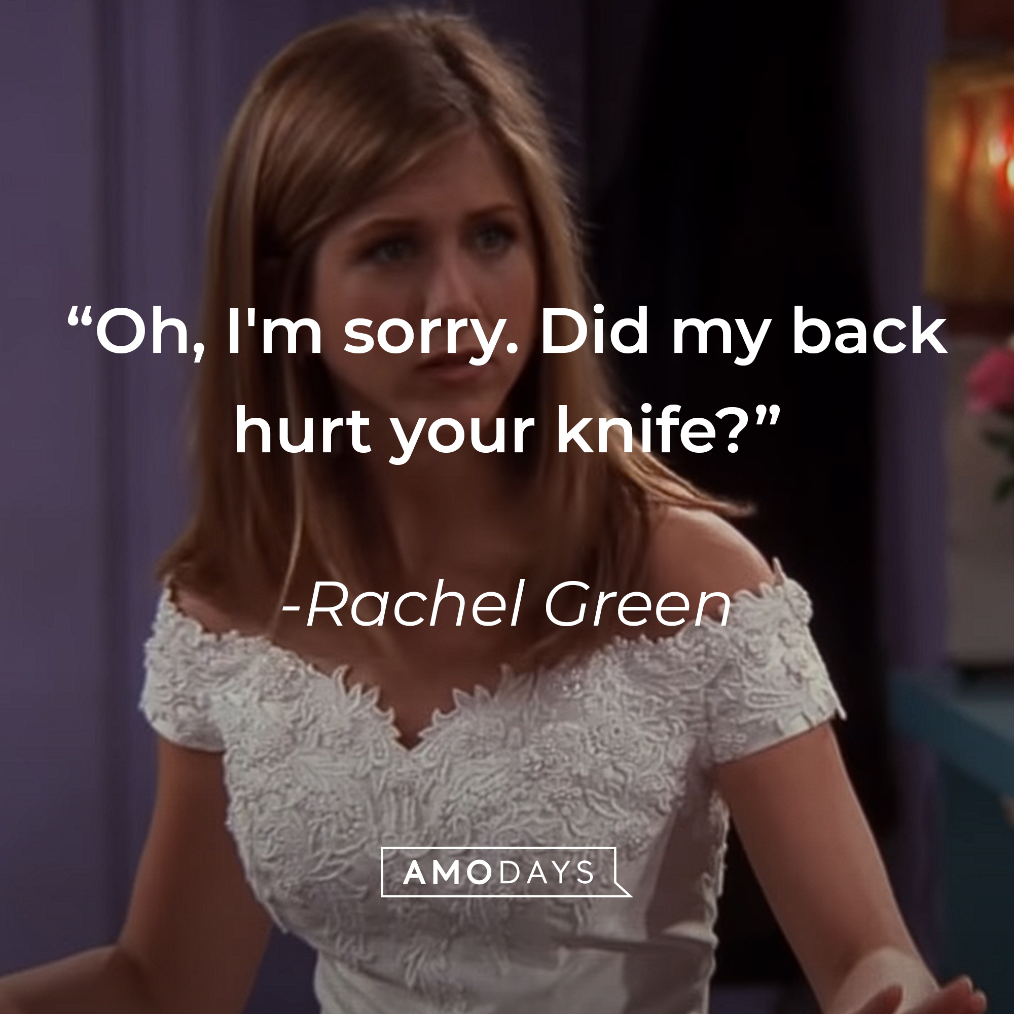 Rachel Green's quote: "Oh, I'm sorry. Did my back hurt your knife?" | Source: youtube.com/warnerbrostv