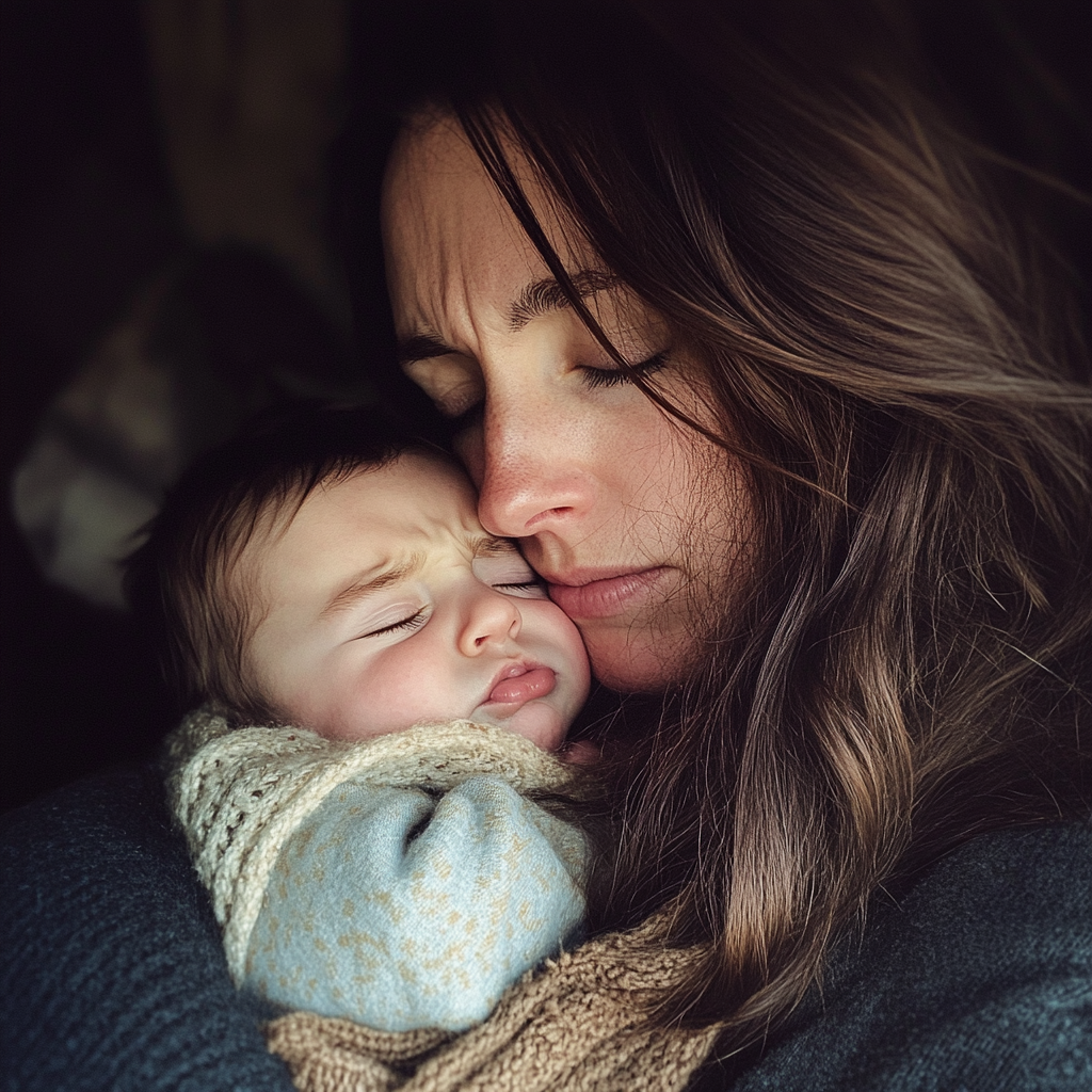 A woman cuddling her baby | Source: Midjourney