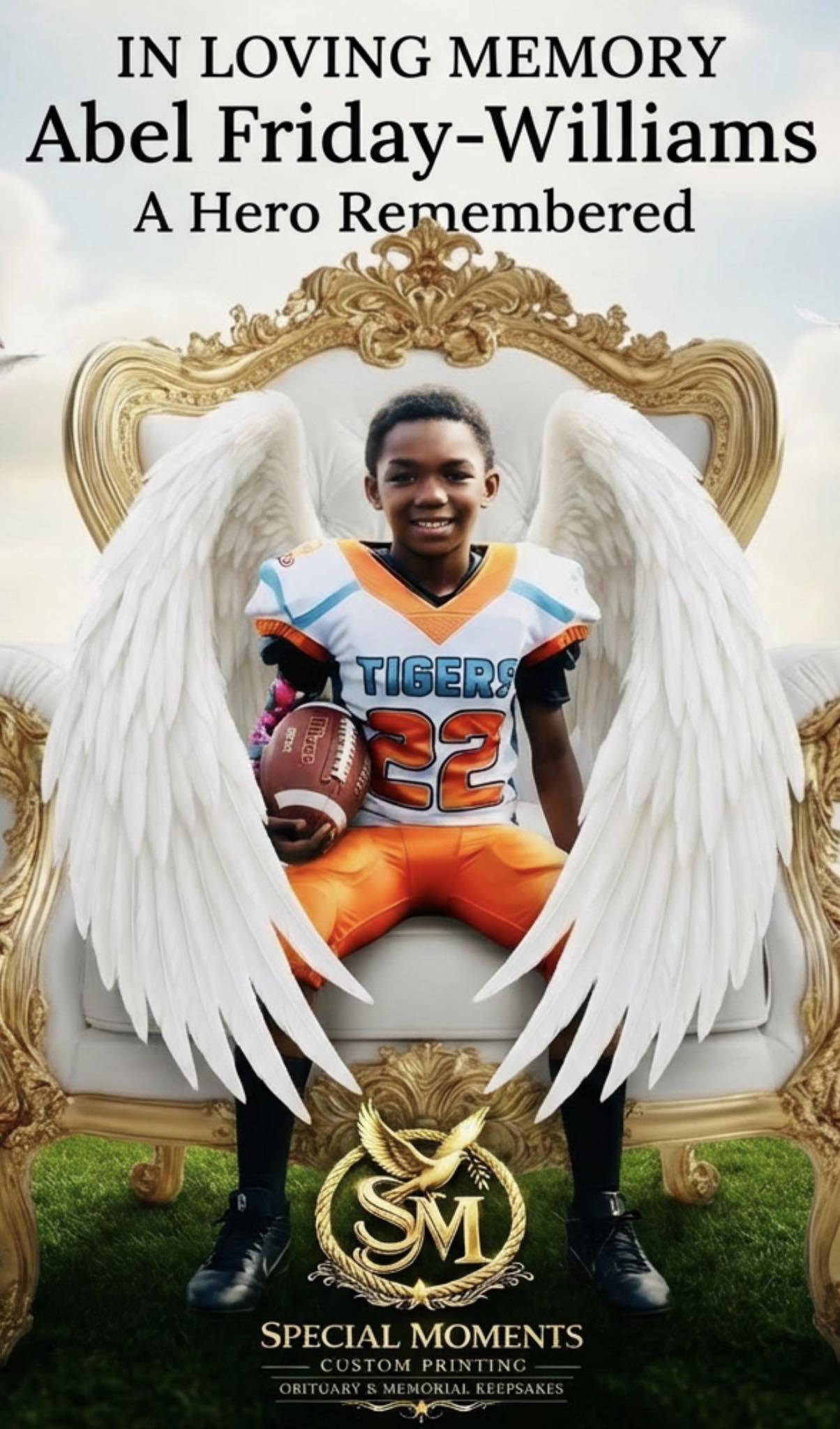 A custom-made portrait of Abel Friday-Williams made by Special Moments Custom Printing, posted on April 5, 2026. | Source: Facebook/Special Moments Custom Printing
