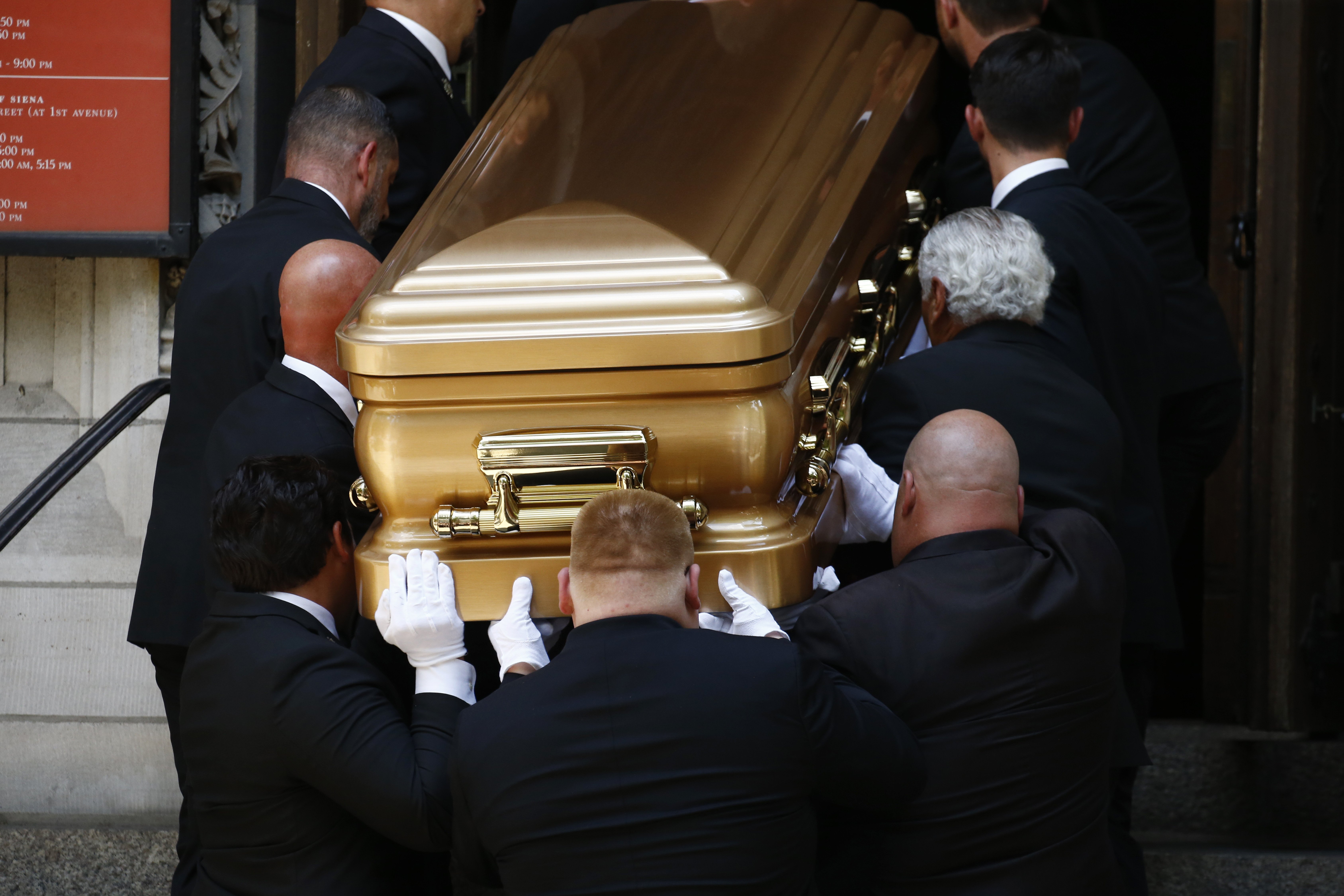 Pallbearers pictured carrying the casket at the funeral of Ivana Trump at St. Vincent Ferrer Roman Catholic Church on July 20, 2022 in New York City.┃Source: Getty Images