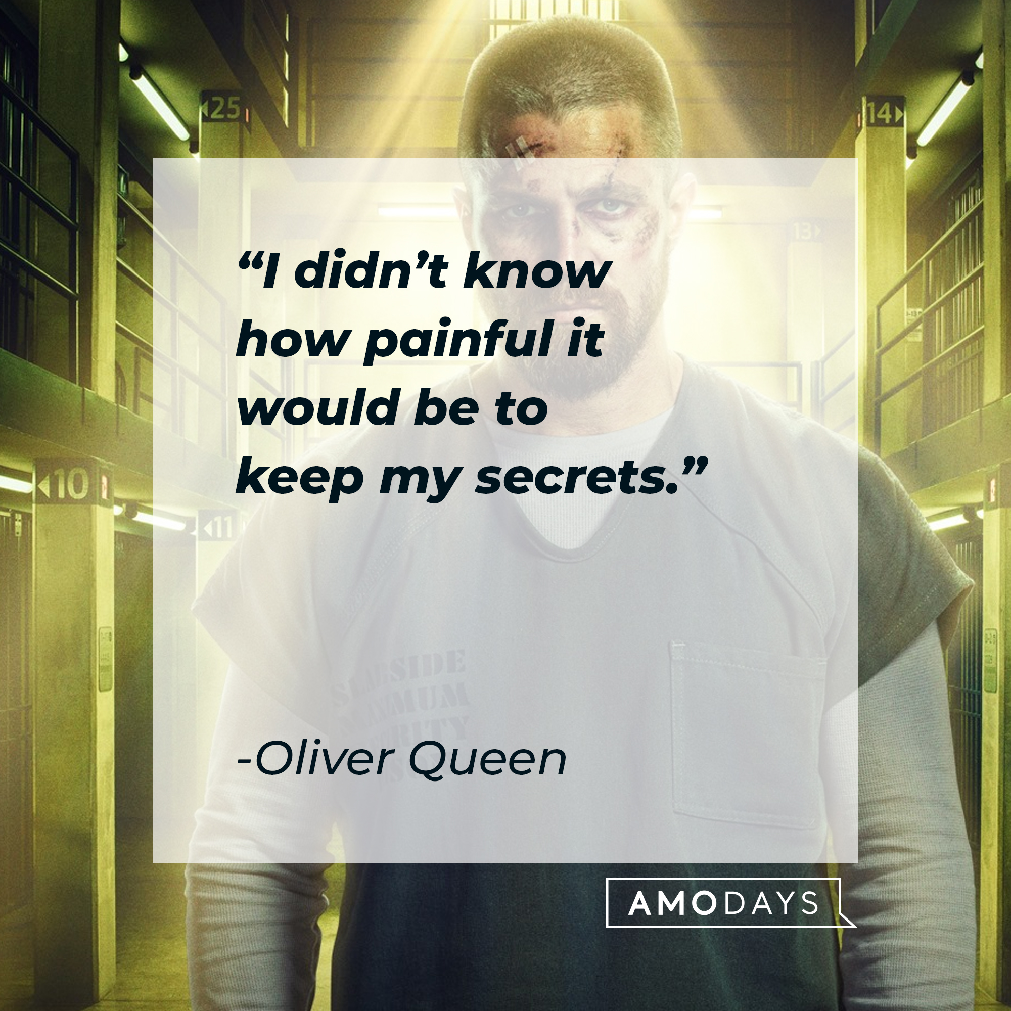 An image of Oliver Queen with his quote: “I didn’t know how painful it would be to keep my secrets.” | Source: facebook.com/CWArrow