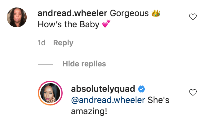 A fan commented on a photo of Quad Webb standing on a balcony in a red bikini | Source: Instagram.com/absolutelyquad