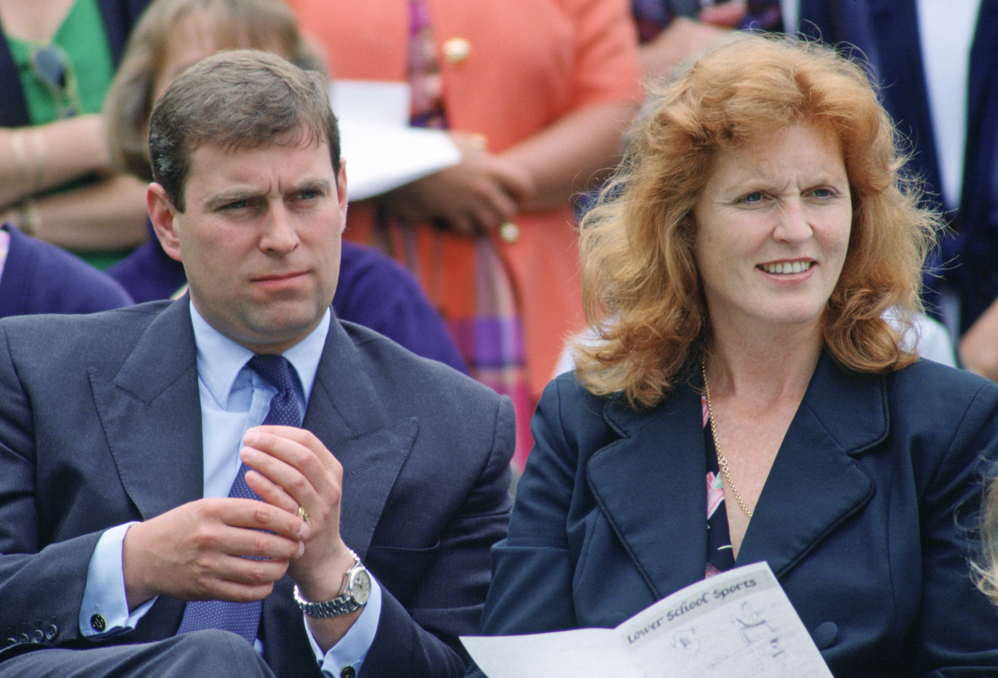 Andrew Mountbatten-Windsor and Sarah Ferguson at Princess Beatrice's school sports day in 1993. | Source: Getty Images