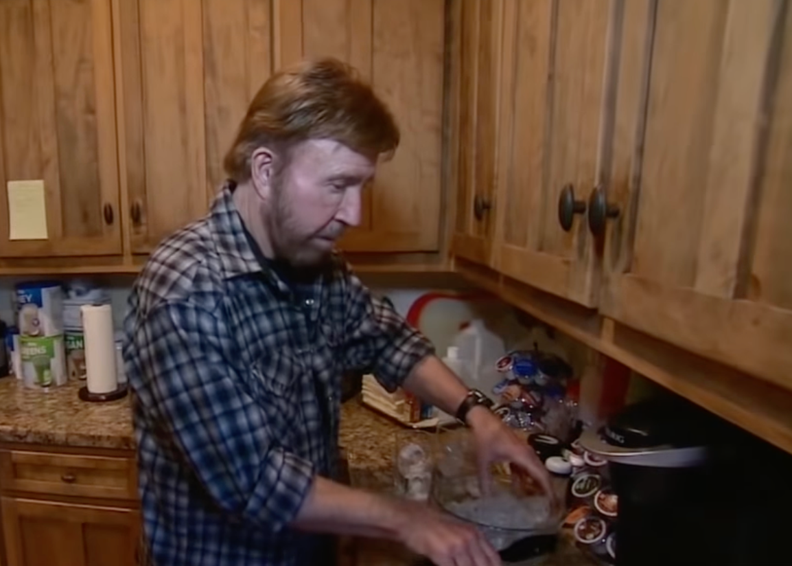 Chuck Norris is pictured working in the kitchen of his 4-bedroom ranch in Texas. | Source: YouTube.com/TODAY