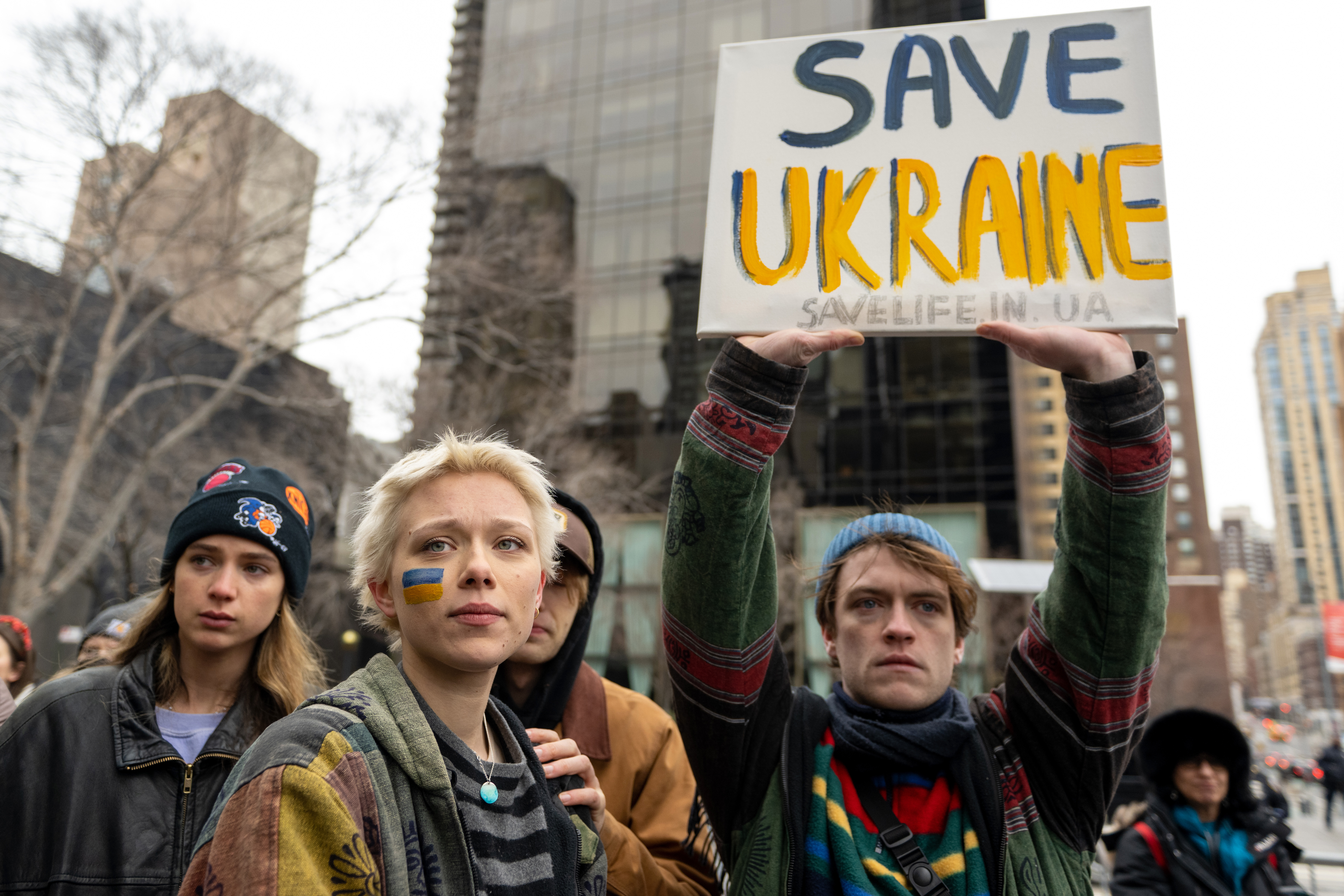 Ivanna Sakhno during a Stand With Ukraine Rally outside The United Nations on February 24, 2022, in New York City. | Source: Getty Images