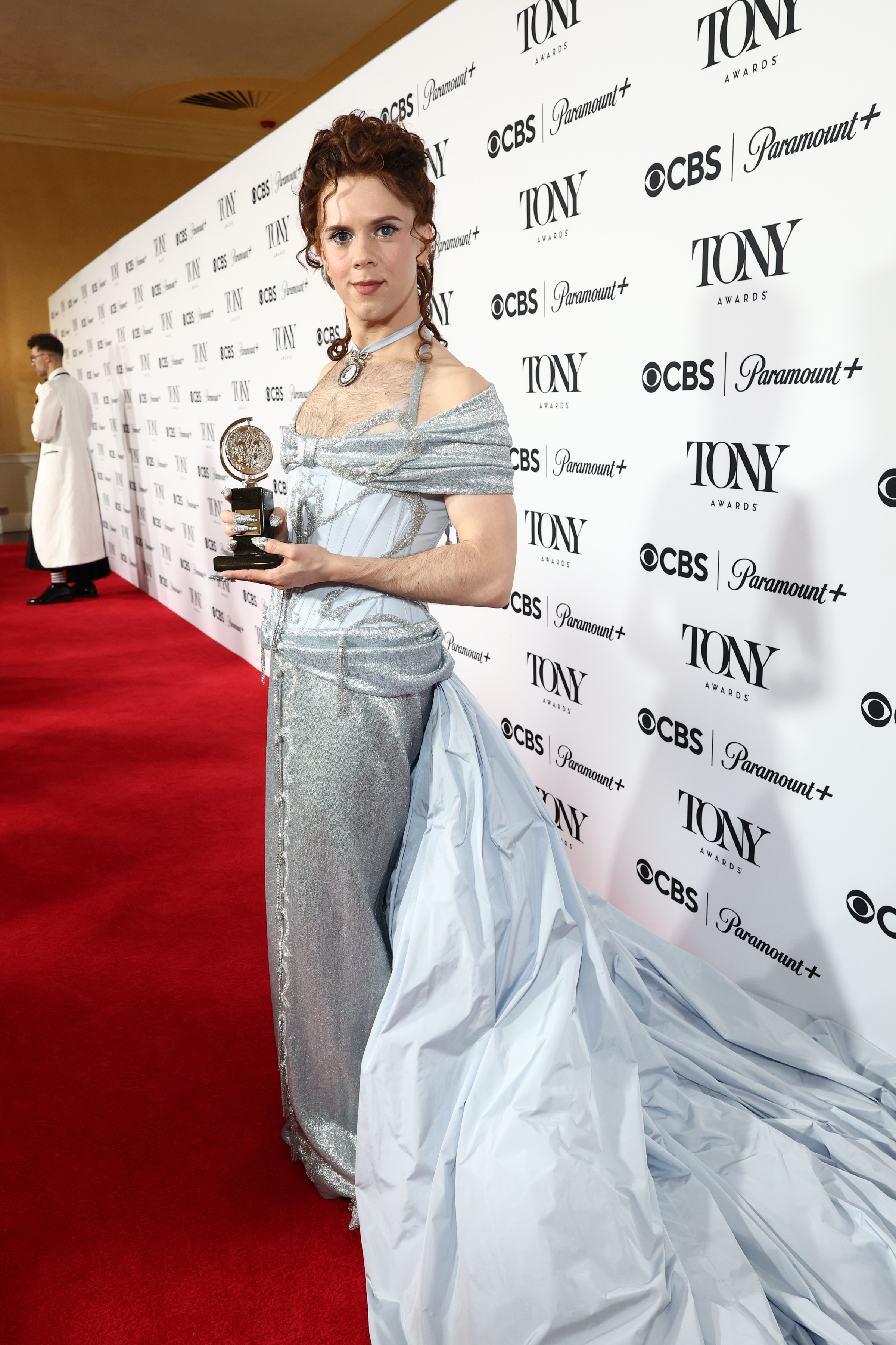 Cole Escola with their award in a side-way pose at the 78th Annual Tony Awards in New York City on June 8, 2025.