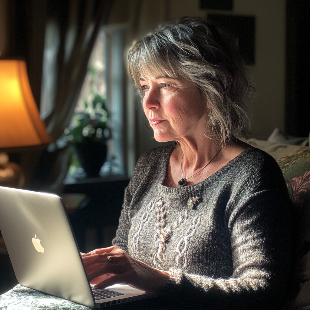 A woman using her laptop | Source: Midjourney