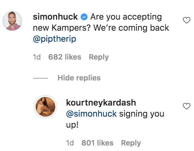 Simon Huck commented on Kourtney Kardashian's photos from her outdoor sleepover in her backyard | Source: Instagram.com/kourtneykardash