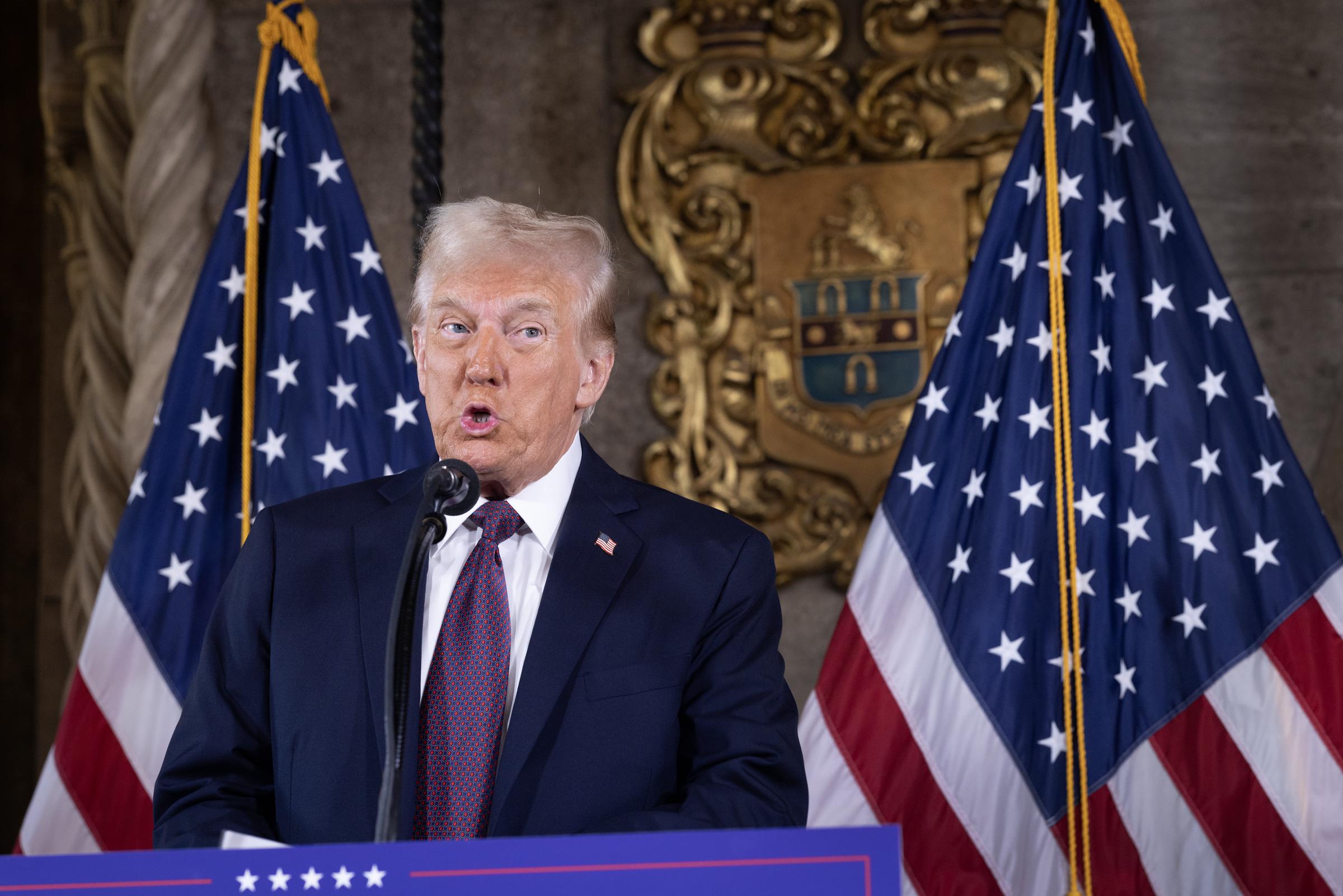 Donald Trump speaking at a press conference at the Mar-a-Lago Club in Palm Beach, Florida on January 7, 2025. | Source: Getty Images