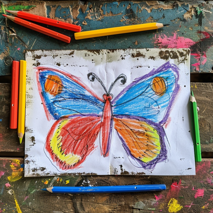 A kid's drawing of a butterfly | Source: Midjourney