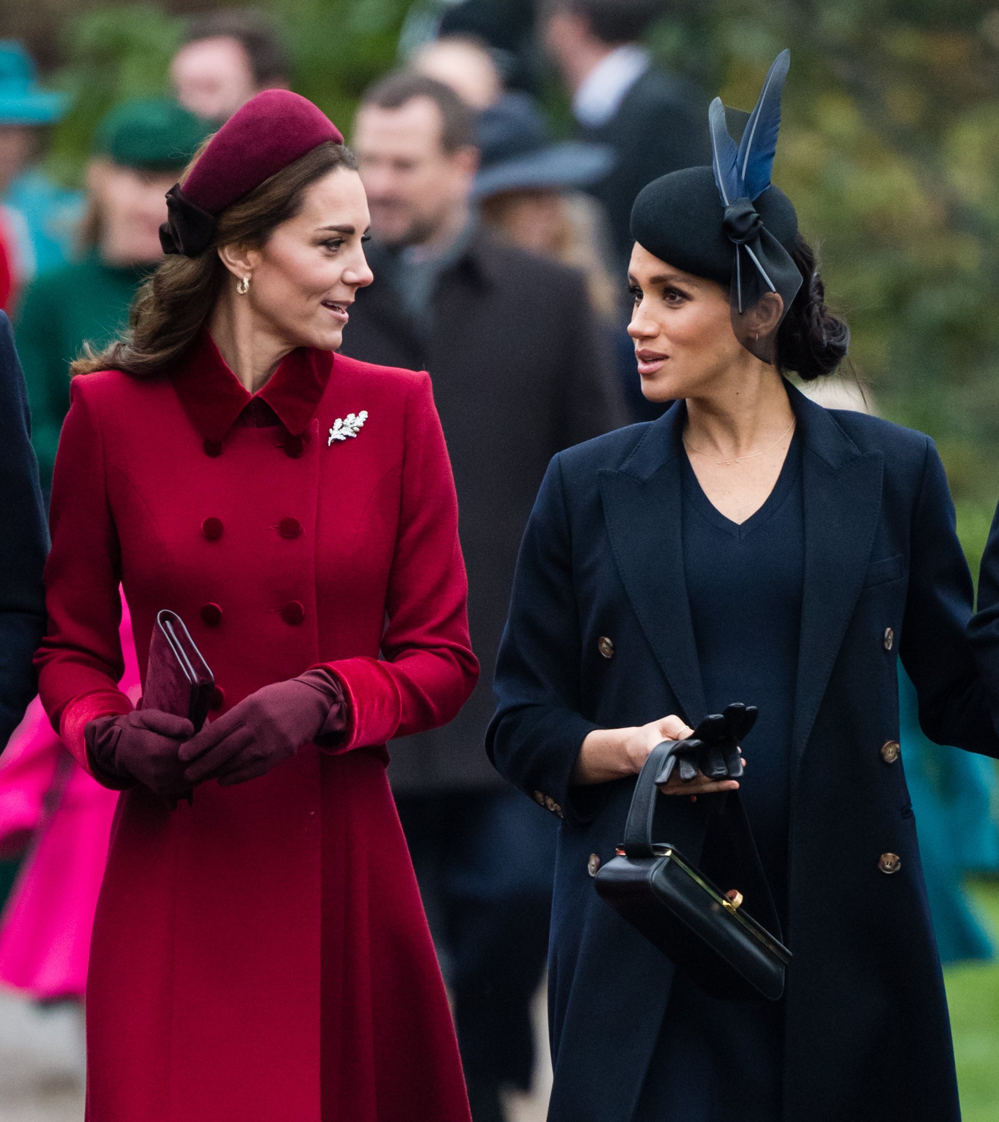 Kate Middleton and Meghan Markle attend Christmas Day Church service at Church of St Mary Magdalene on the Sandringham estate on December 25, 2018 in King's Lynn, England┃Source: Getty Images
