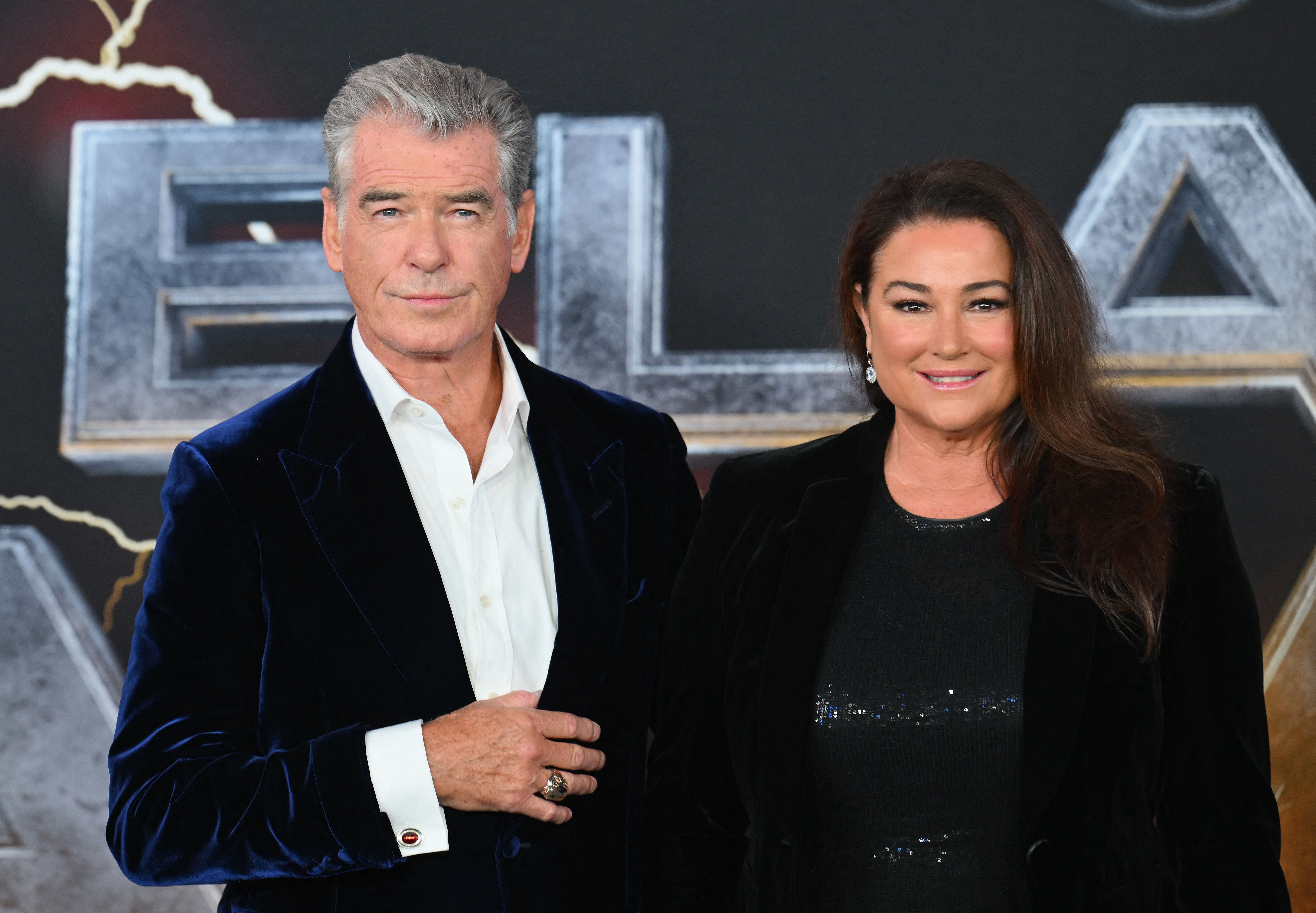 Irish Actor Pierce Brosnan (L) and his wife Keely Shaye Smith arrive for the premiere of "Black Adam" at Time Square, in New York City, on October 12, 2022. | Source: Getty Images