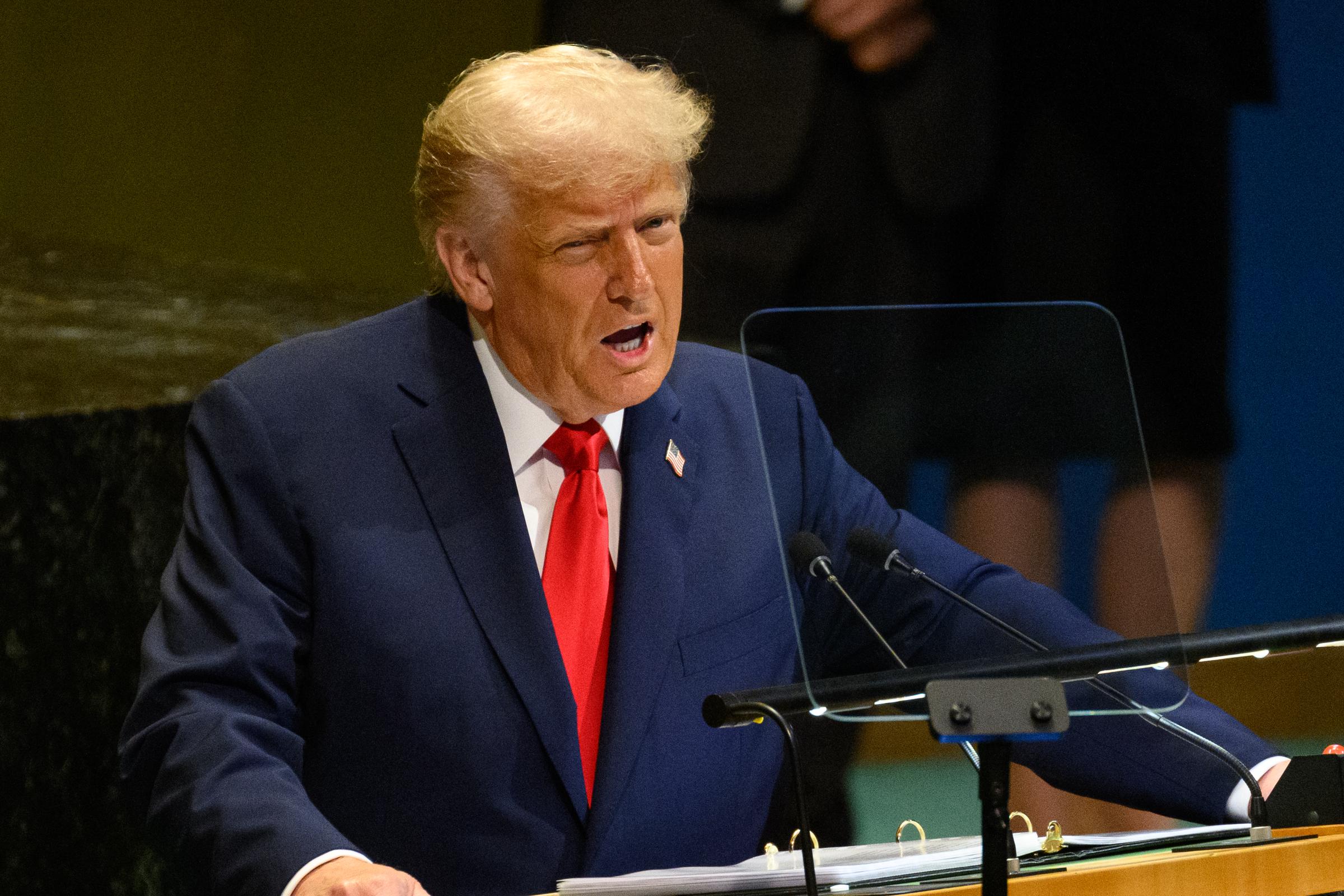 Donald Trump speaks to the 80th session of the UN’s General Assembly (UNGA) at UN Headquarters | Source: Getty Images