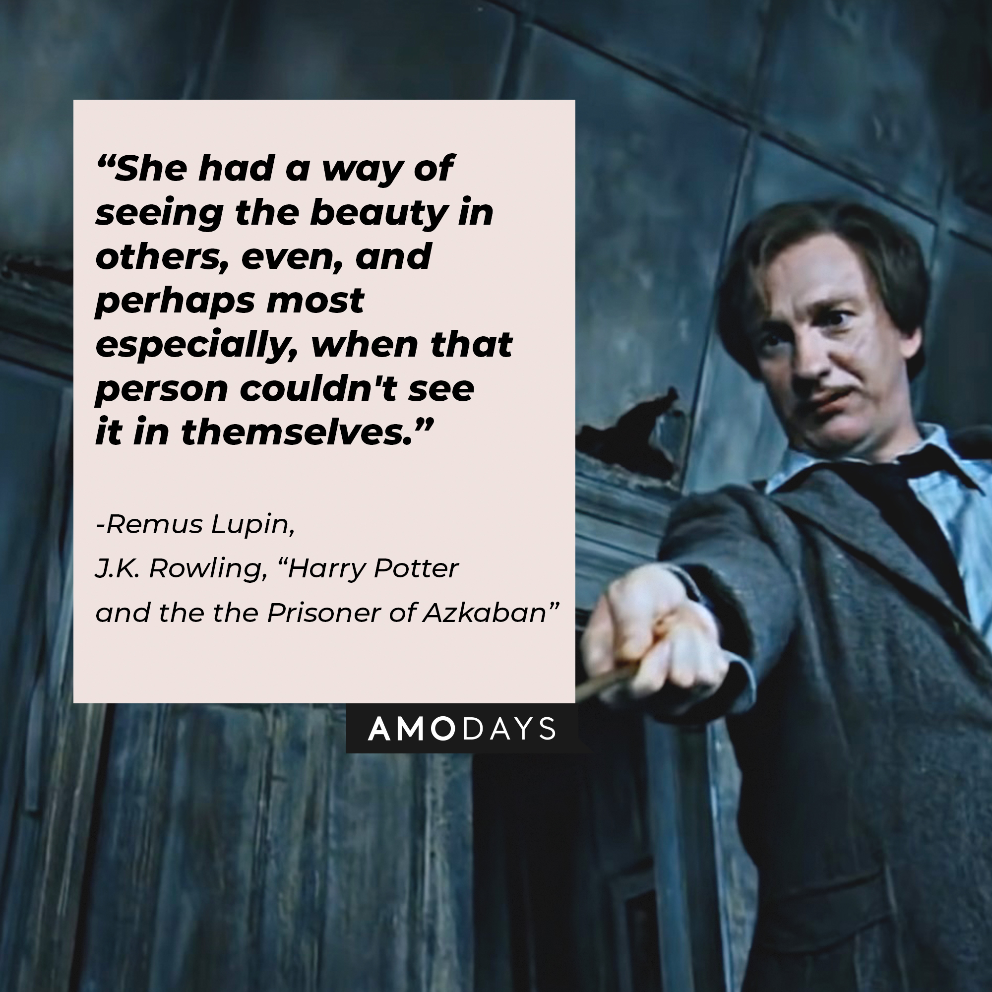 A picture of Remus Lupin with his quote: “She had a way of seeing the beauty in others, even, and perhaps most especially, when that person couldn't see it in themselves.” | Source: youtube.com/WarnerBrosPictures