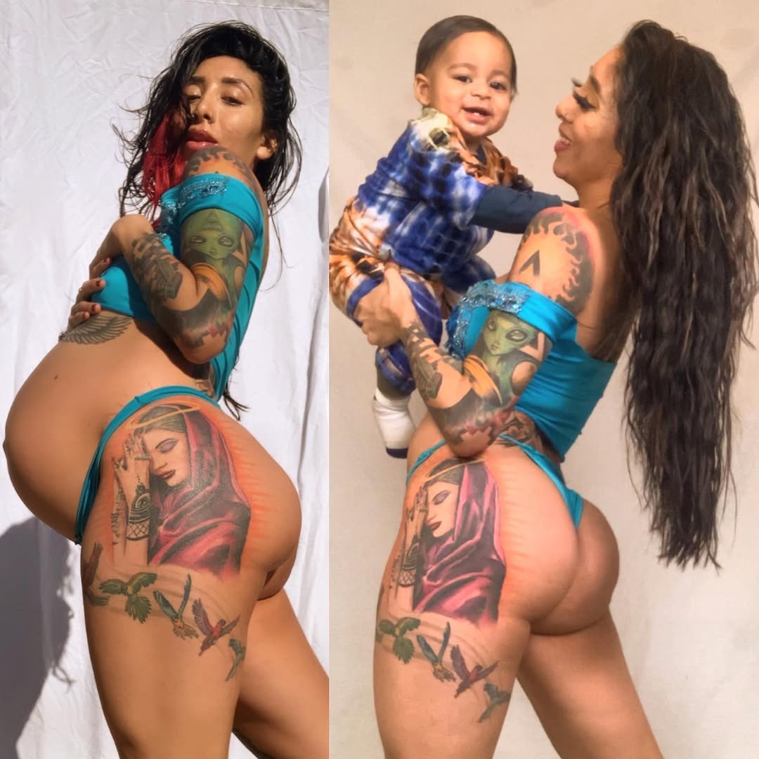 Soraya Love pictured holding Sky Broadus, dated December 2021 | Source: Instagram/sorayaspanish