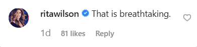 Rita Wilson's comment on Tim McGraw's post on Instagram. | Photo: instagram.com/thetimmcgraw