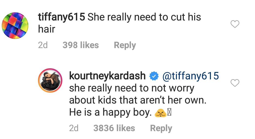 Courtney Kardashian's response to a fan's comment on Instagram. | Photo: instagram.com/kourtneykardash