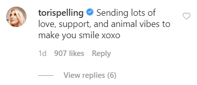 Tori Spelling's comment on Shannen Doherty's post. | Photo: instagram.com/theshando