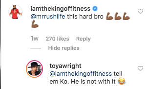 Kory Philips's comment on Toya Wright's post. Source: Instagram.com/toyawright
