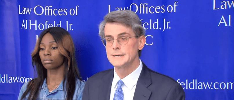 Bures and her attorney, Al Hofeld Jr., in a press conference on Tuesday. | Source: ABC7Chicago