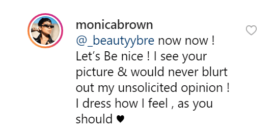 Monica fires back to a fan. | Source: Instagram/monicabrown