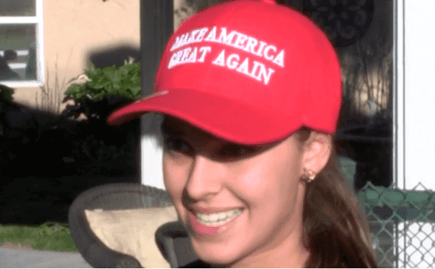 Clovis North High School senior Maddie Mueller wearing the MAGA hat | Photo: CBS Los Angeles