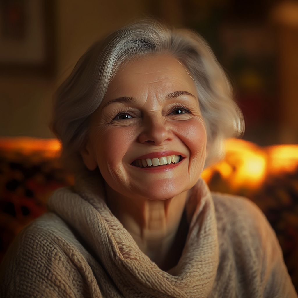 An older woman smiling warmly | Source: Midjourney