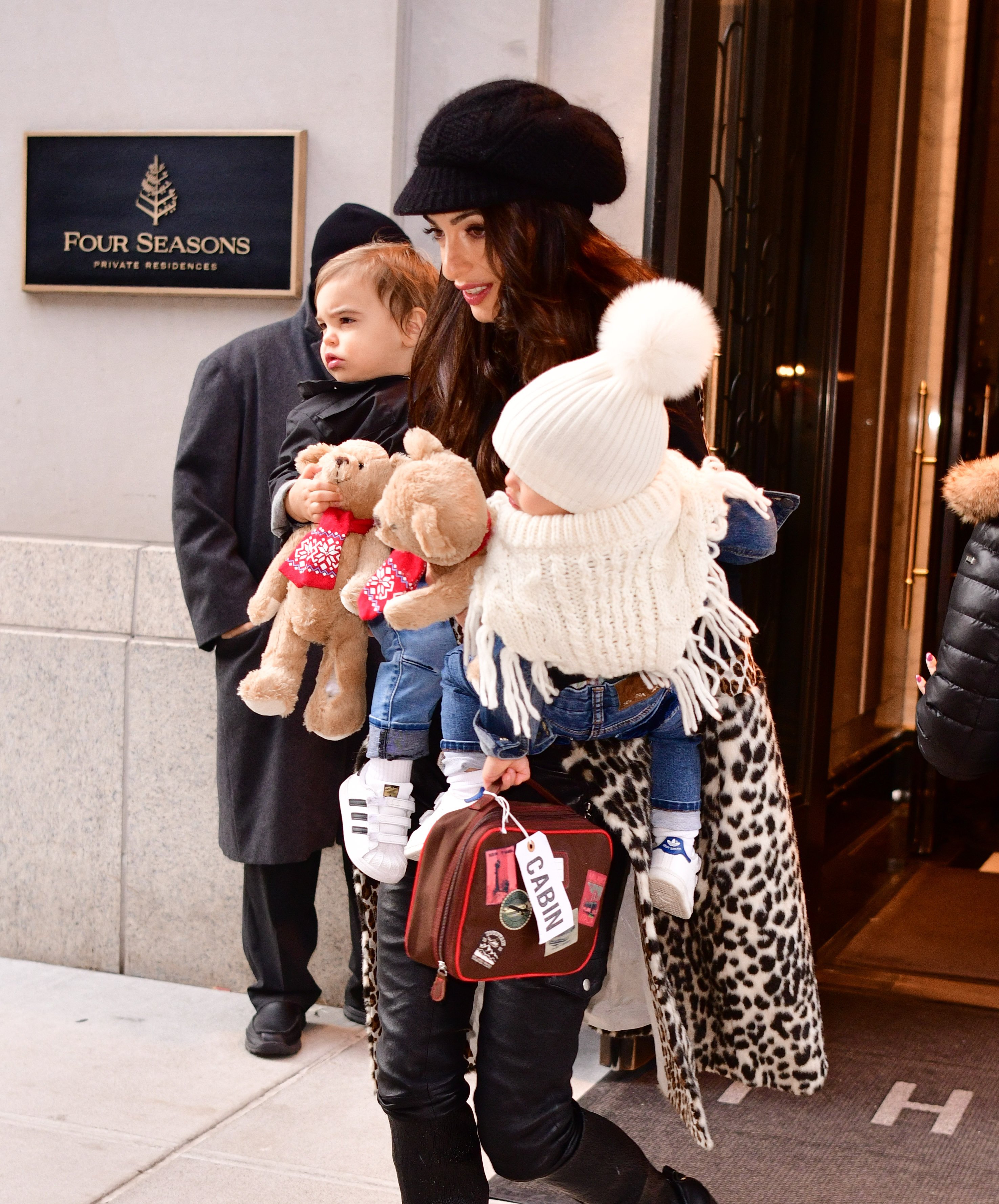 Amal Clooney with her children, Alexander Clooney and Ella Clooney, on December 6, 2018 in New York City | Source: Getty Images