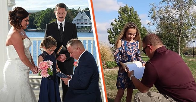 [Left]    Annie and Tim with Kylee at the altar on their wedding day. [Right] Tim is reading a heartfelt letter to Kylee.  |  Photo: youtube.com/Tim Bobbitt  